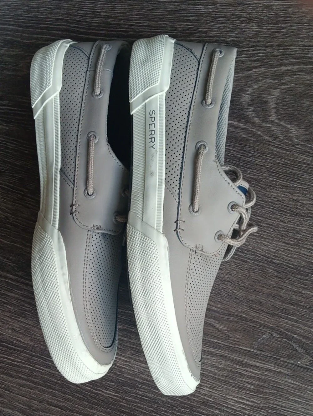 $30 Sperry Men's Taupe Perforated Boat Shoes with Cream Sole